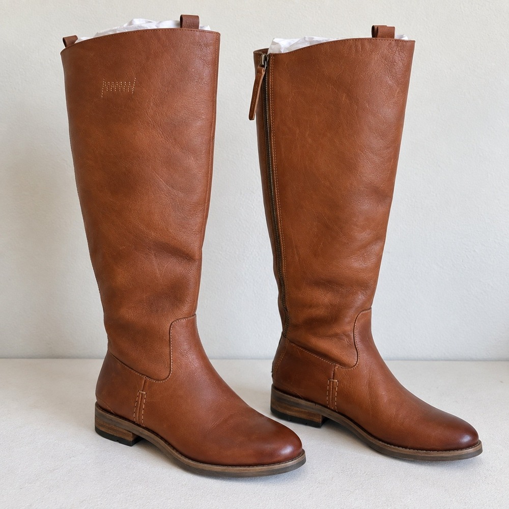 NWT Franco Sarto Leather Riding Boots Women 9 Brown Leather Wide Calf Tall Zip